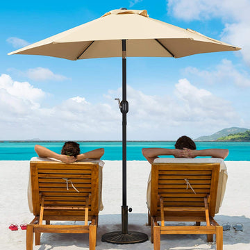 9 フィート マーケット アウトドア パティオ アンブレラ プッシュ ボタン チルト & クランク付き ベージュ